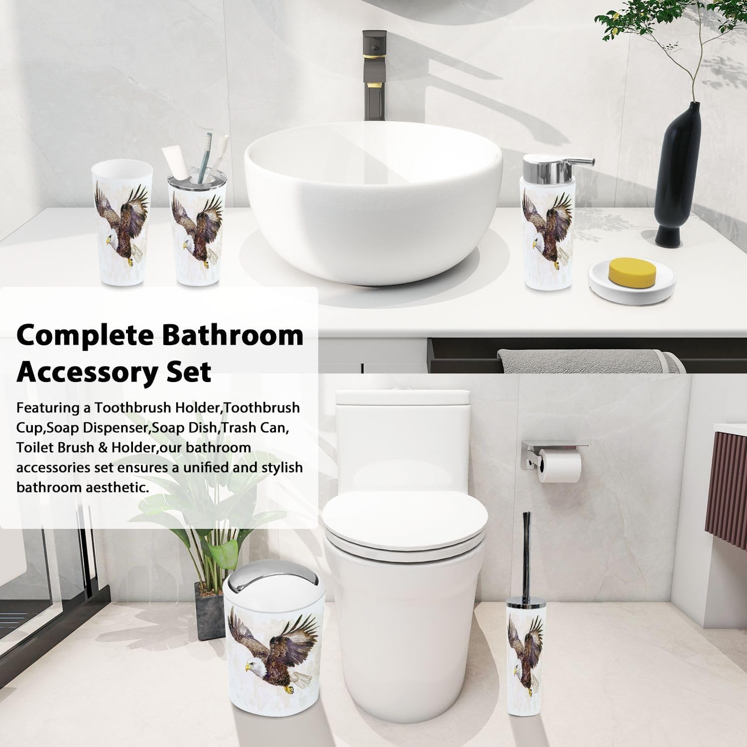 Boho Style 6 Piece Bathroom Accessory Set 1