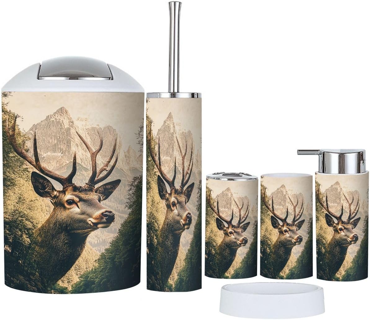 Boho Bathroom Accessory Set 6 Piece Modern Nature Design