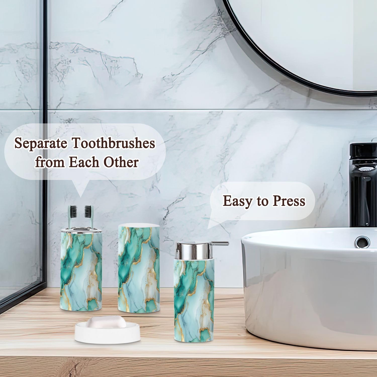 6 Piece Marble Blue Bathroom Accessories Set