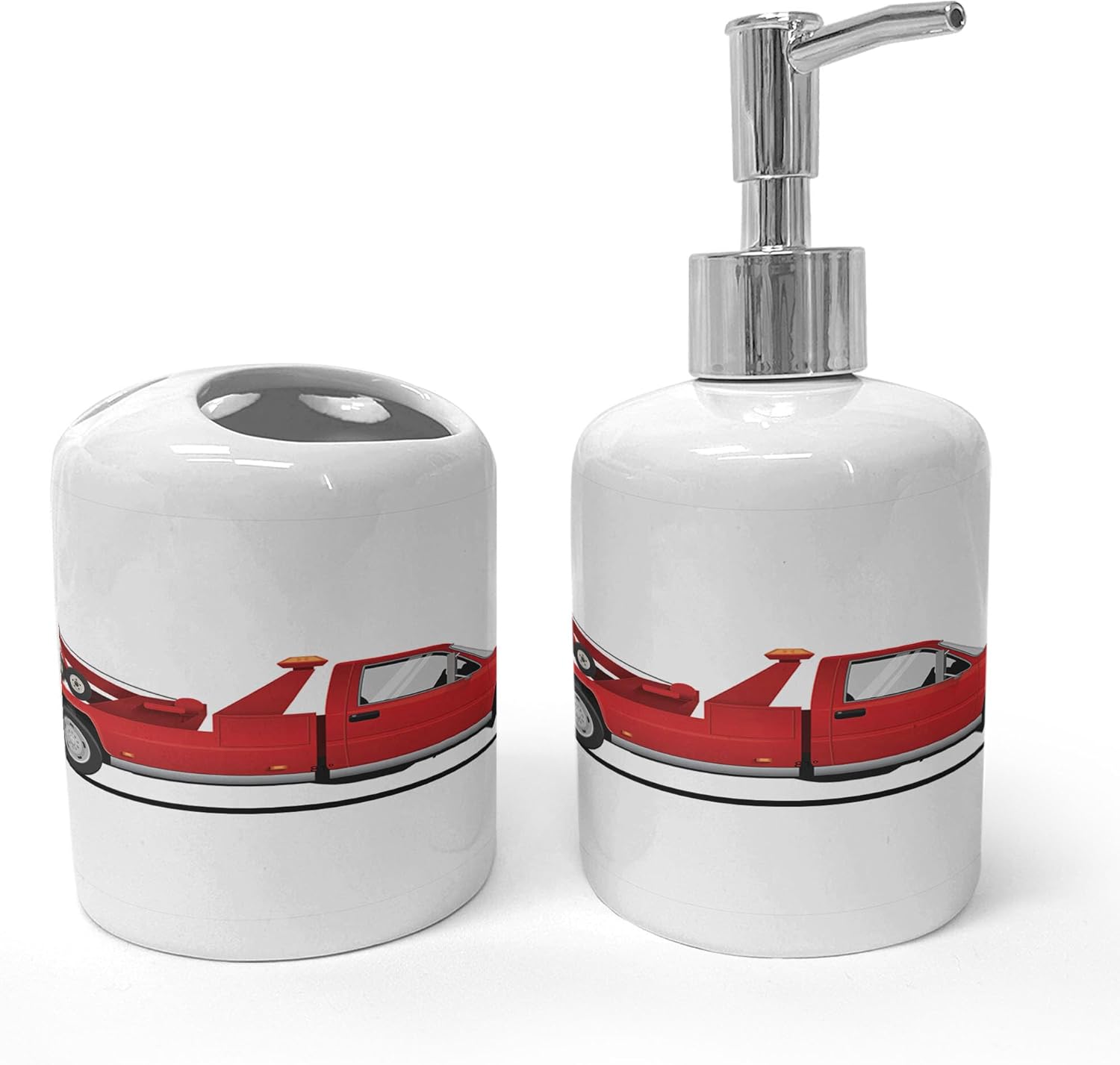 Ambesonne Emergency Repair Service Soap Dispenser Toothbrush Holder Set