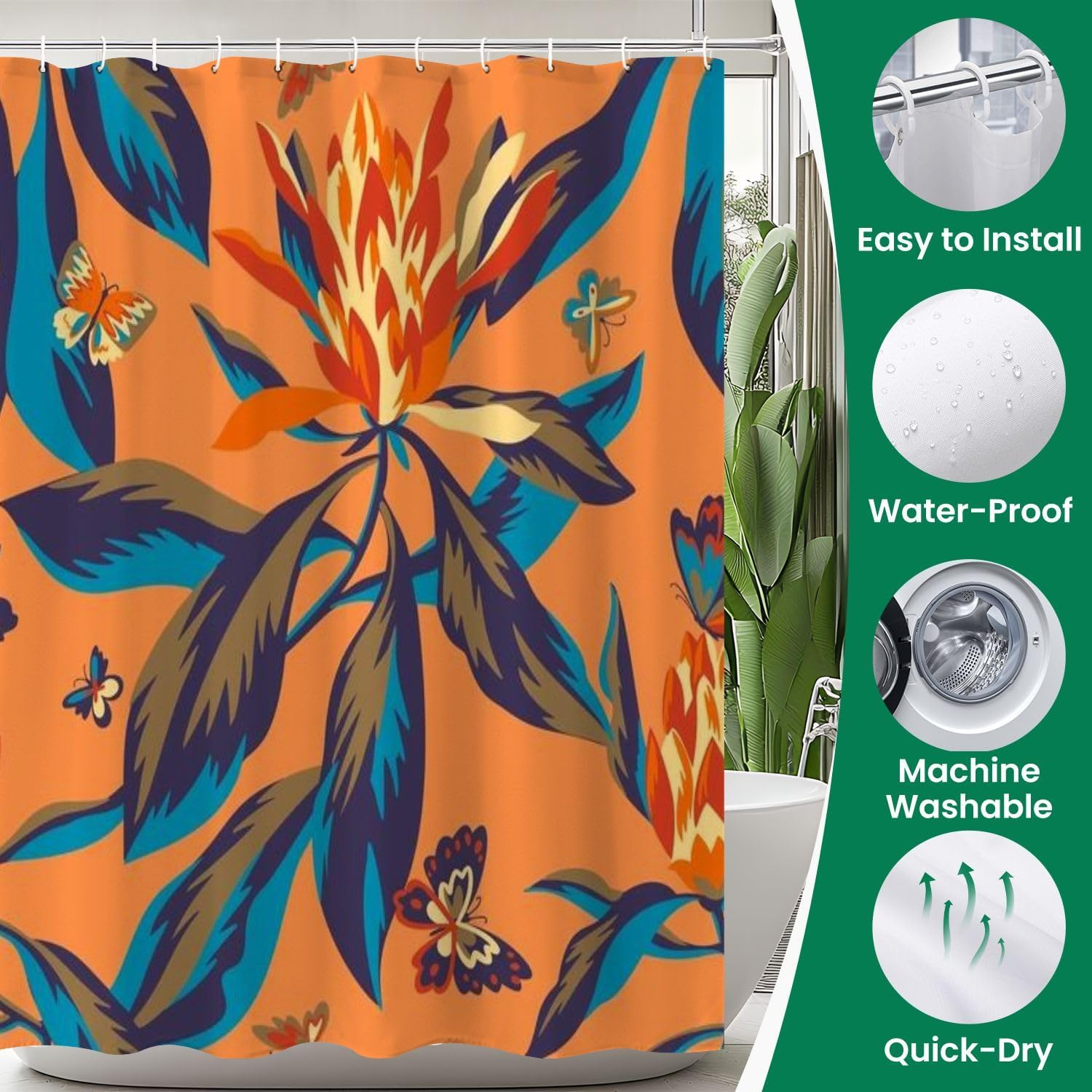 JCOOKLOFTS 4-Piece Shower Curtain Set with Rugs and Toilet Lid Cover