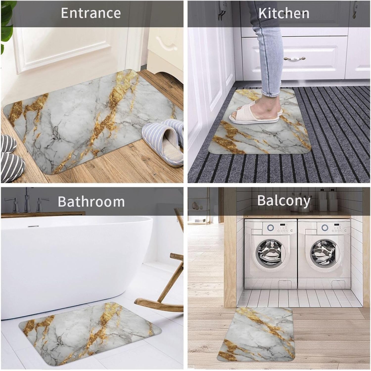 Xukor Bathroom Rugs White Gold Marble 315 x 193 in