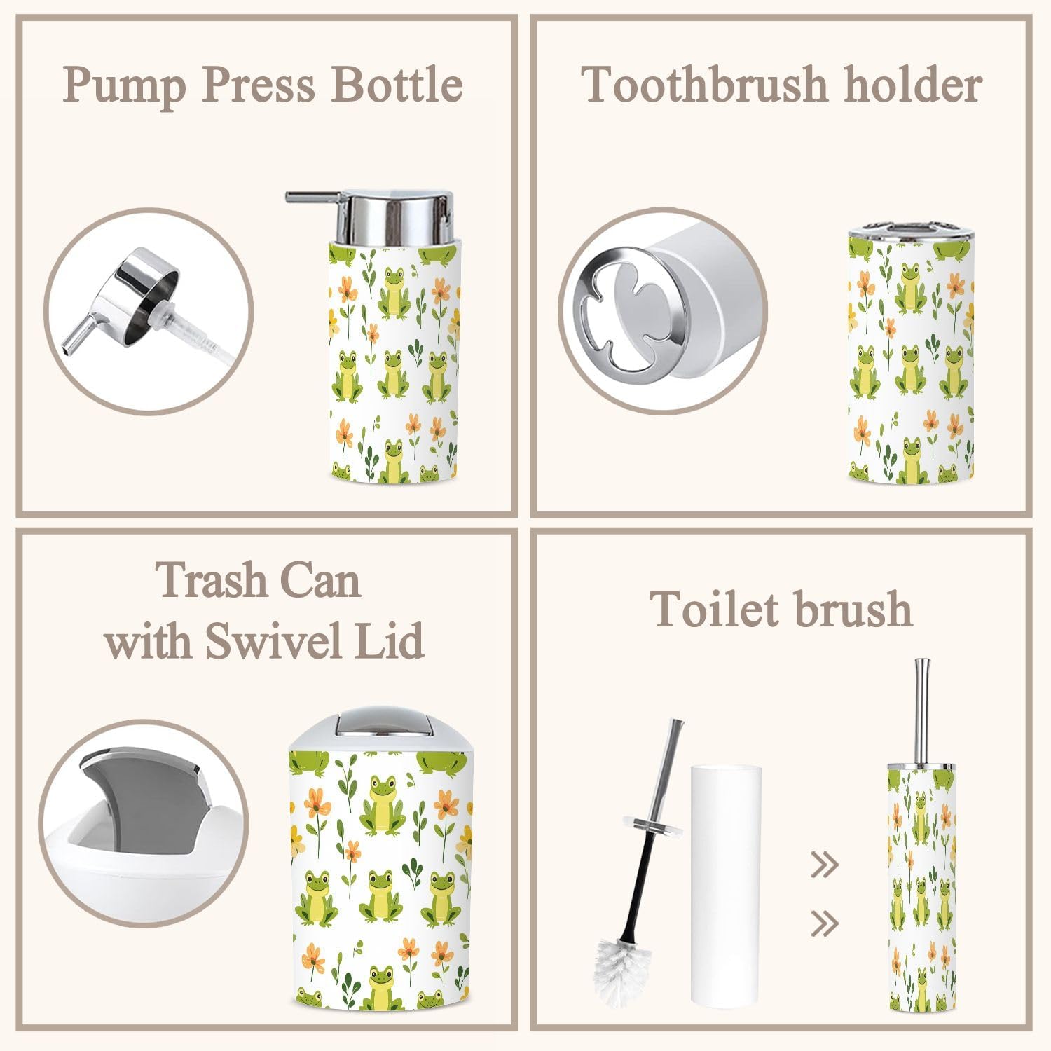 6 Piece Cute Frogs Bathroom Accessories Set