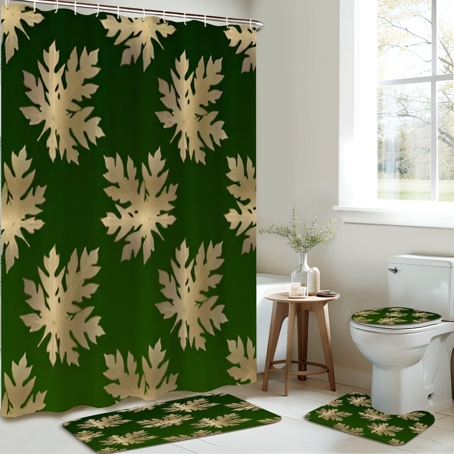 4 Piece Shower Curtain Set with Rugs and Accessories