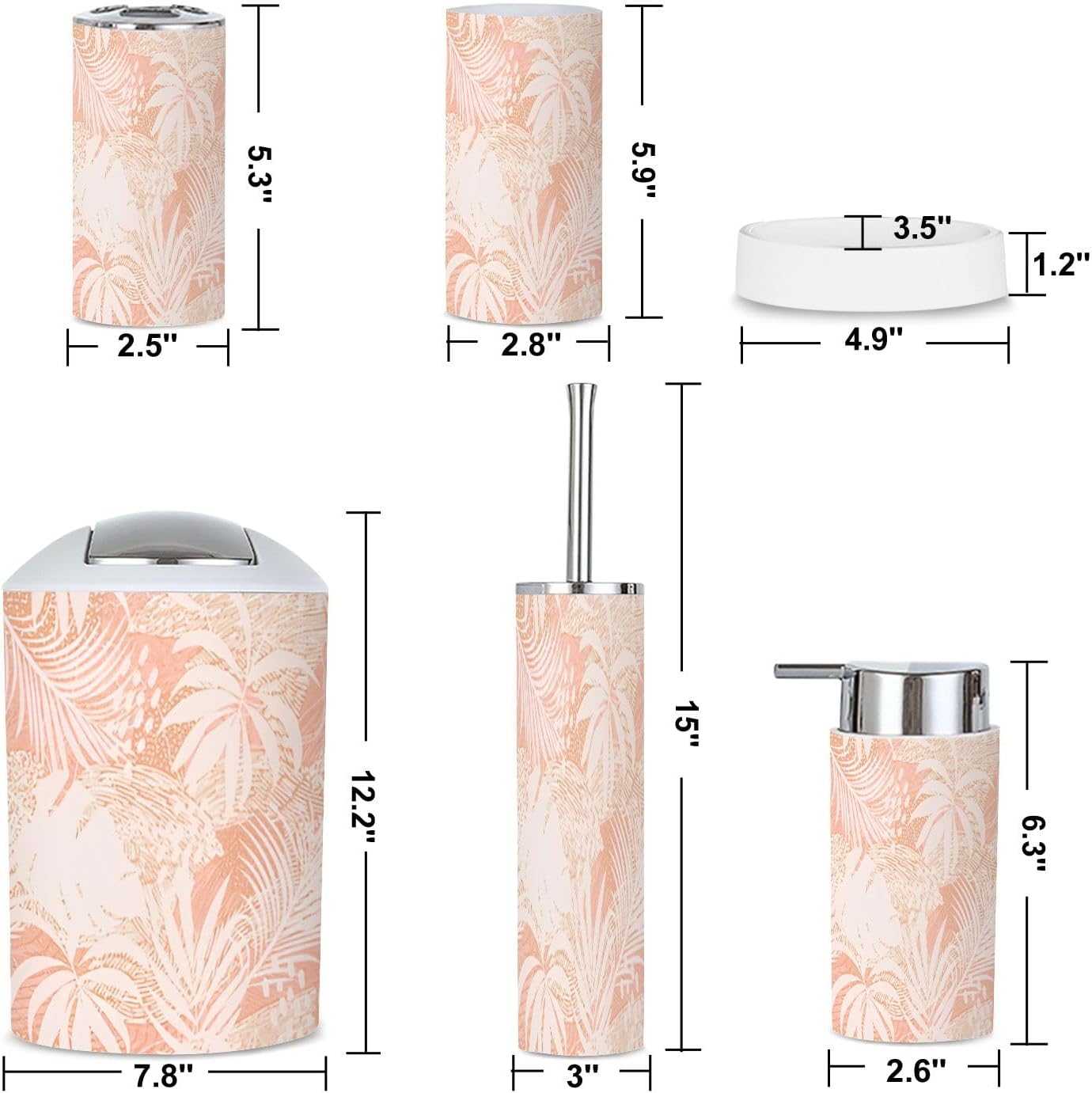 6-Piece Tropical Leaves Bathroom Accessories Set