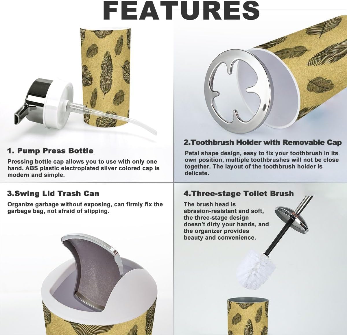 Bathroom Accessories Set 6 Pcs Durable Trendy Gold