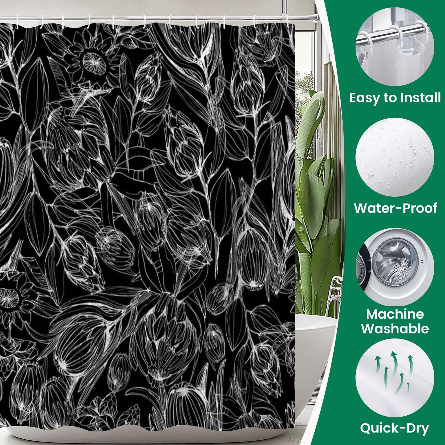 4 Piece JCOOKLOFTS Shower Curtain Set with Rugs and Mats 1
