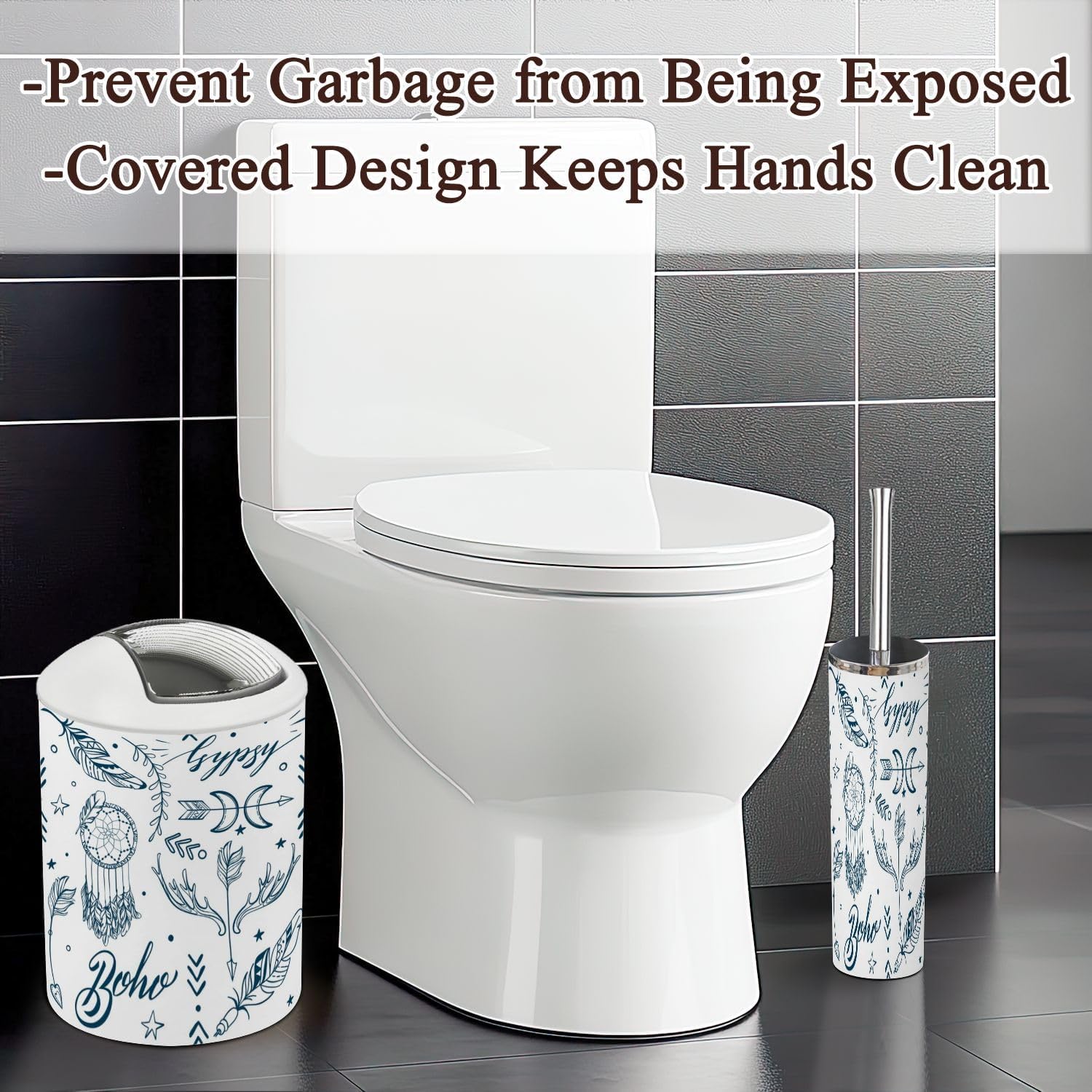 Bathroom Accessories Set 6 Pcs Seamless Boho Style Decor