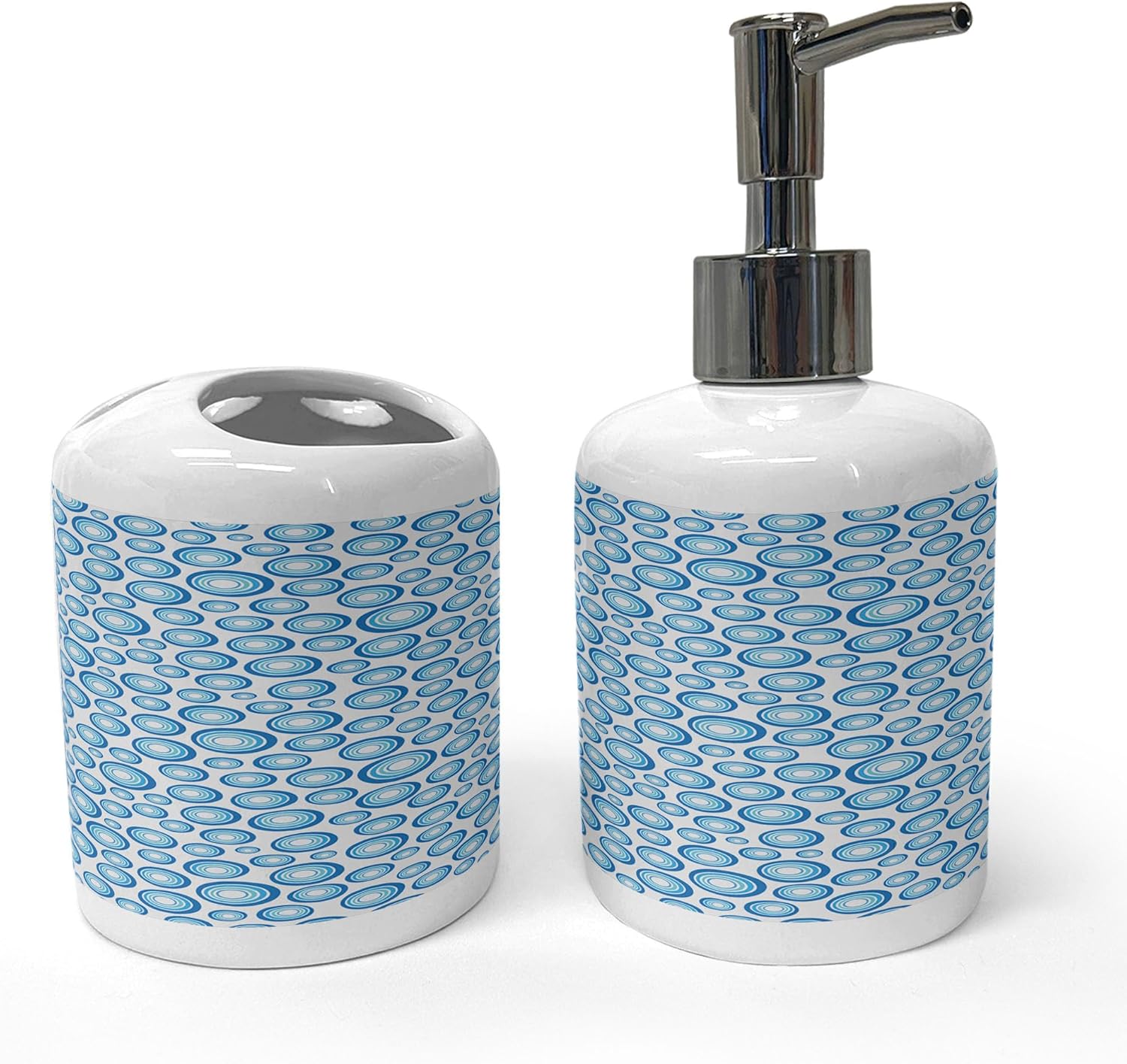 Ambesonne Geometric Soap Toothbrush Holder Set Retro Blue Ceramic 2 Pcs