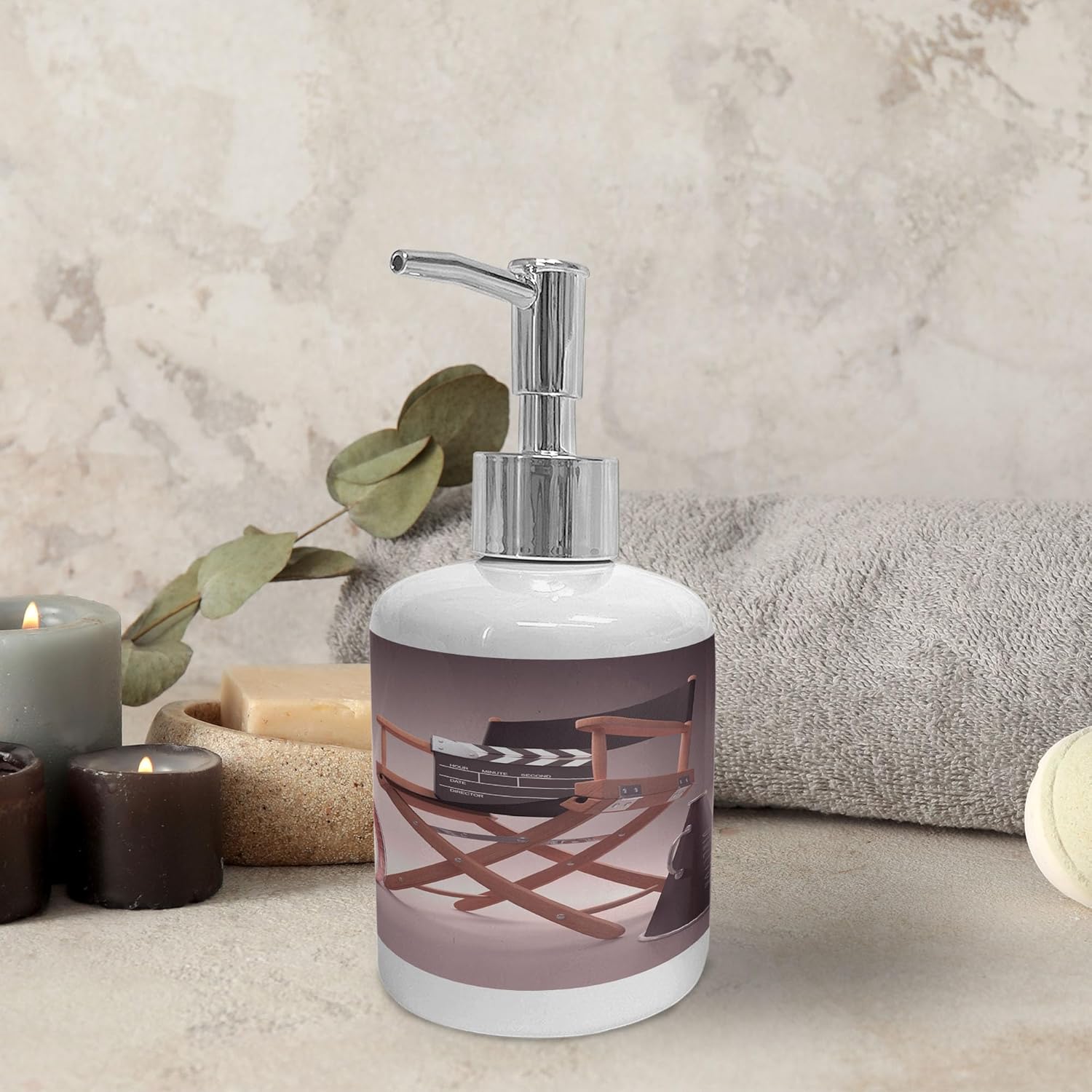 Ambesonne Dark Mauve Ceramic Soap Dispenser Toothbrush Holder Set