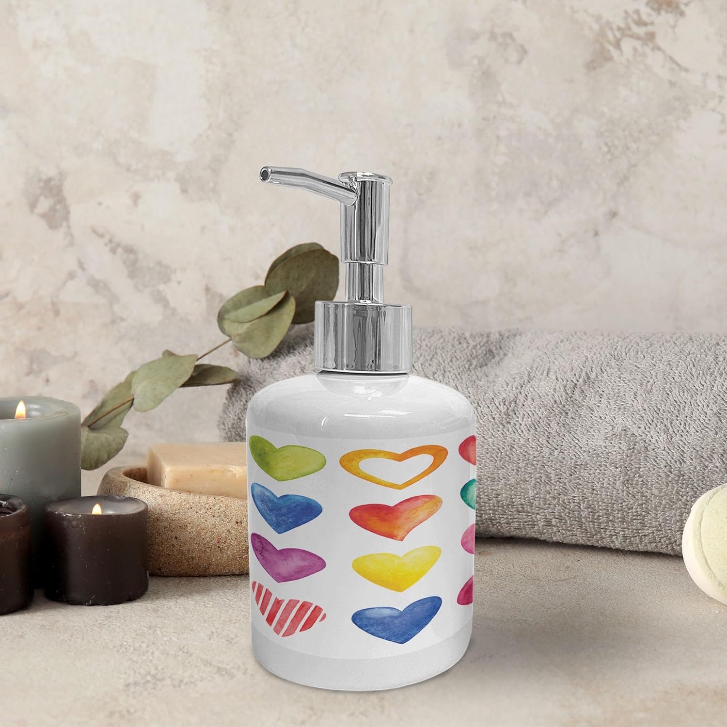 Ambesonne Grunge Soap Toothbrush Holder Set 2 Pcs Rainbow Heart Valentine Design