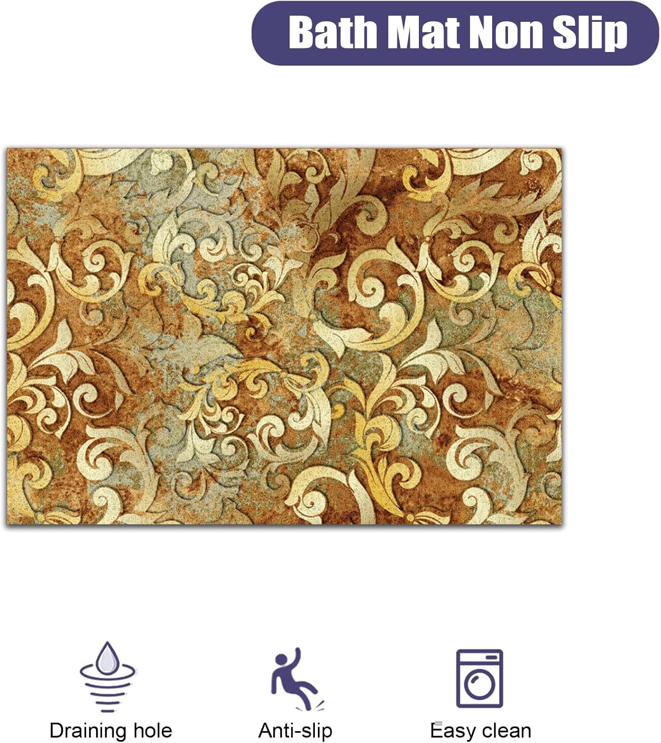 Rectangle Non Slip Shower Mat 2x3ft with Drain Hole