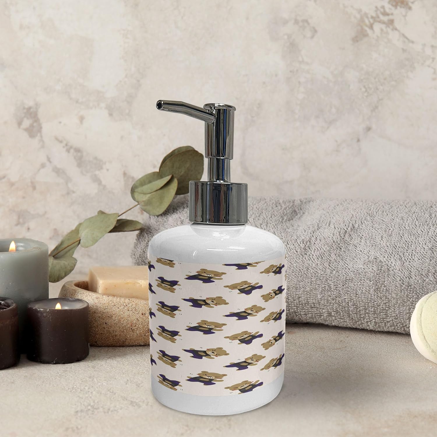 Ambesonne Dancing Bears Soap Dispenser Toothbrush Holder Set 2 Pcs