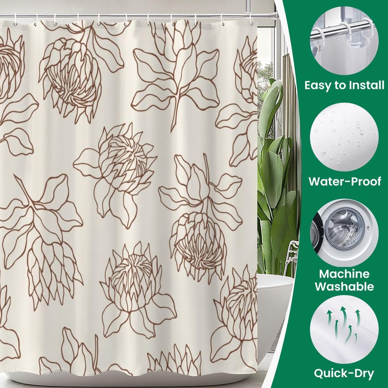4 Piece Shower Curtain Set with Non-Slip Rugs and Mats