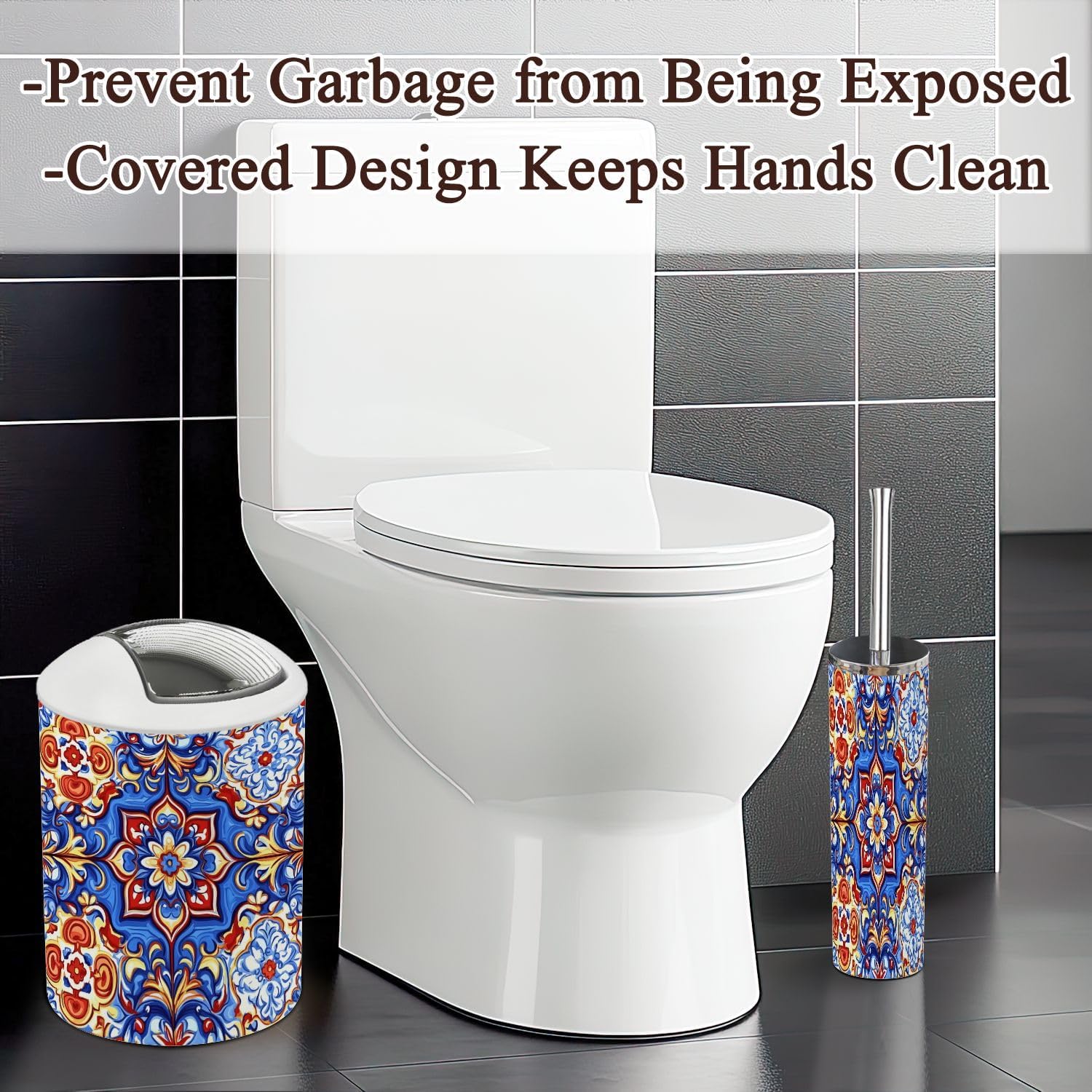6-Piece Boho Bathroom Accessories Set with Talavera Ceramic Design