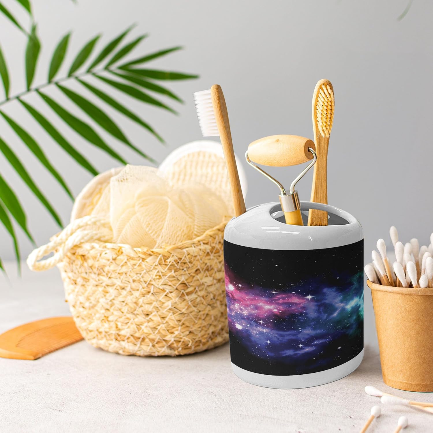 Ambesonne Outer Space Soap Dispenser Toothbrush Holder Set