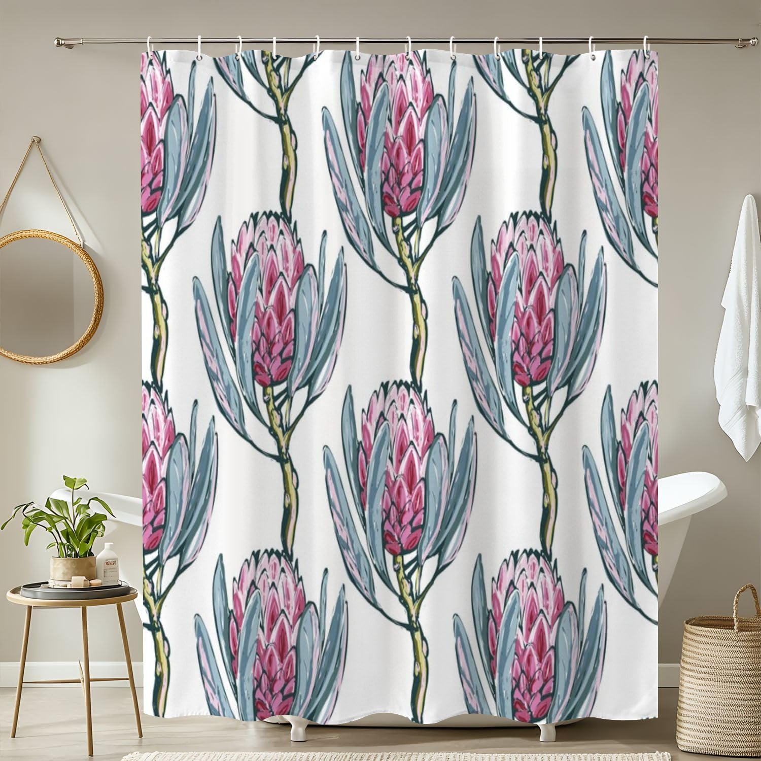 4 Piece Shower Curtain Set with Rugs and Accessories 1