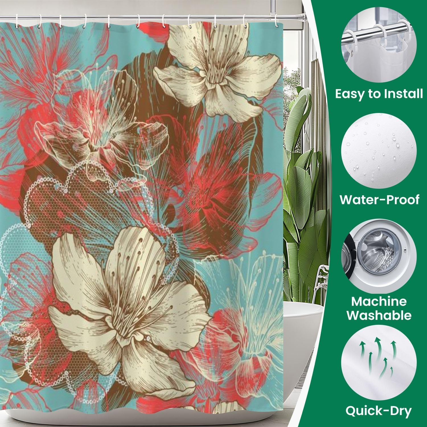 4 Pieces Shower Curtain Set with Non-Slip Rugs