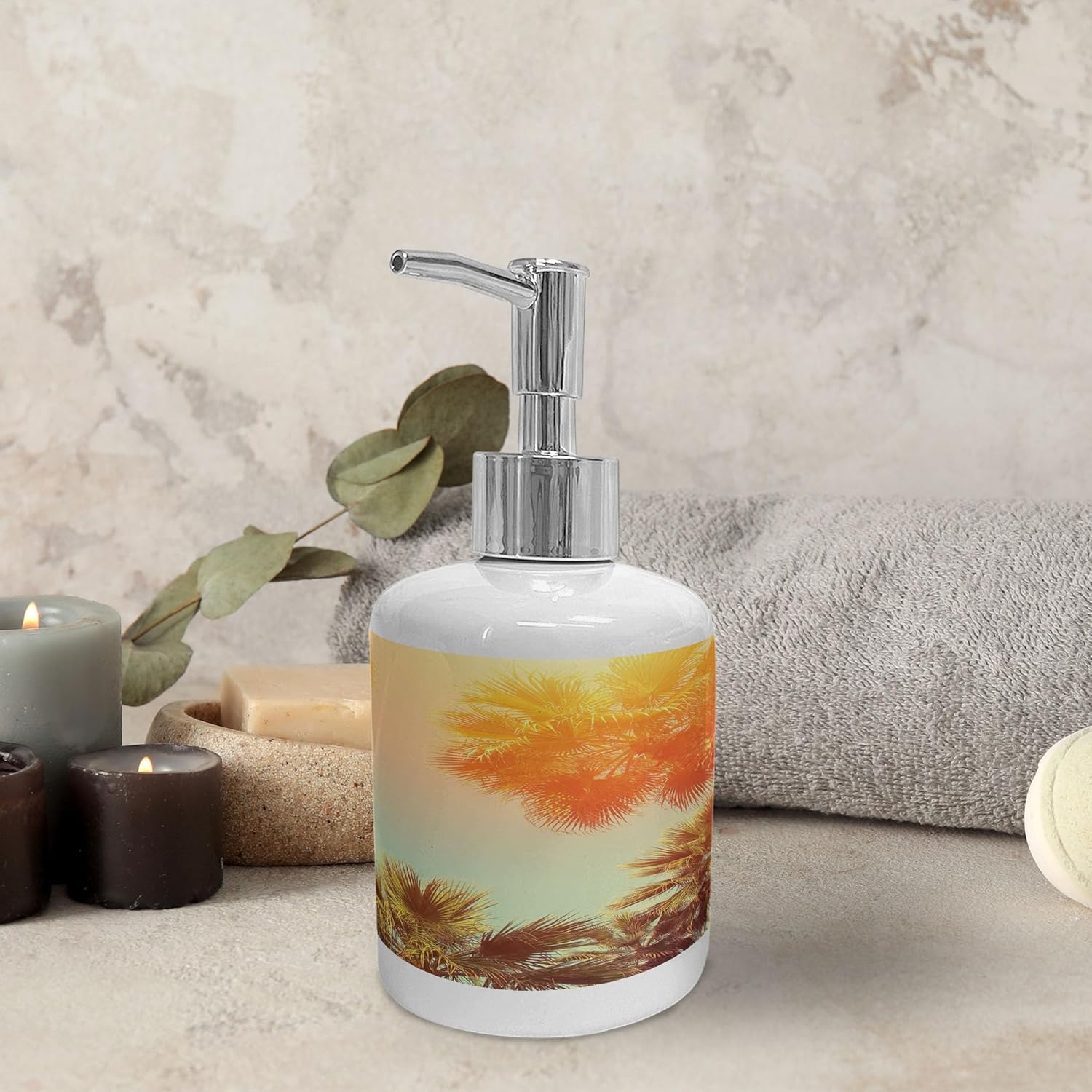 Ambesonne Ceramic Soap Dispenser Toothbrush Holder Set Orange Green