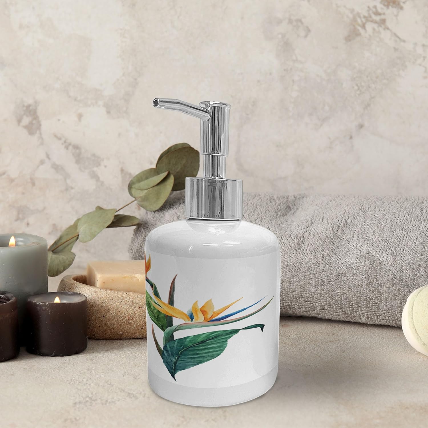 Ambesonne Tropical Soap Toothbrush Holder Set Ceramic