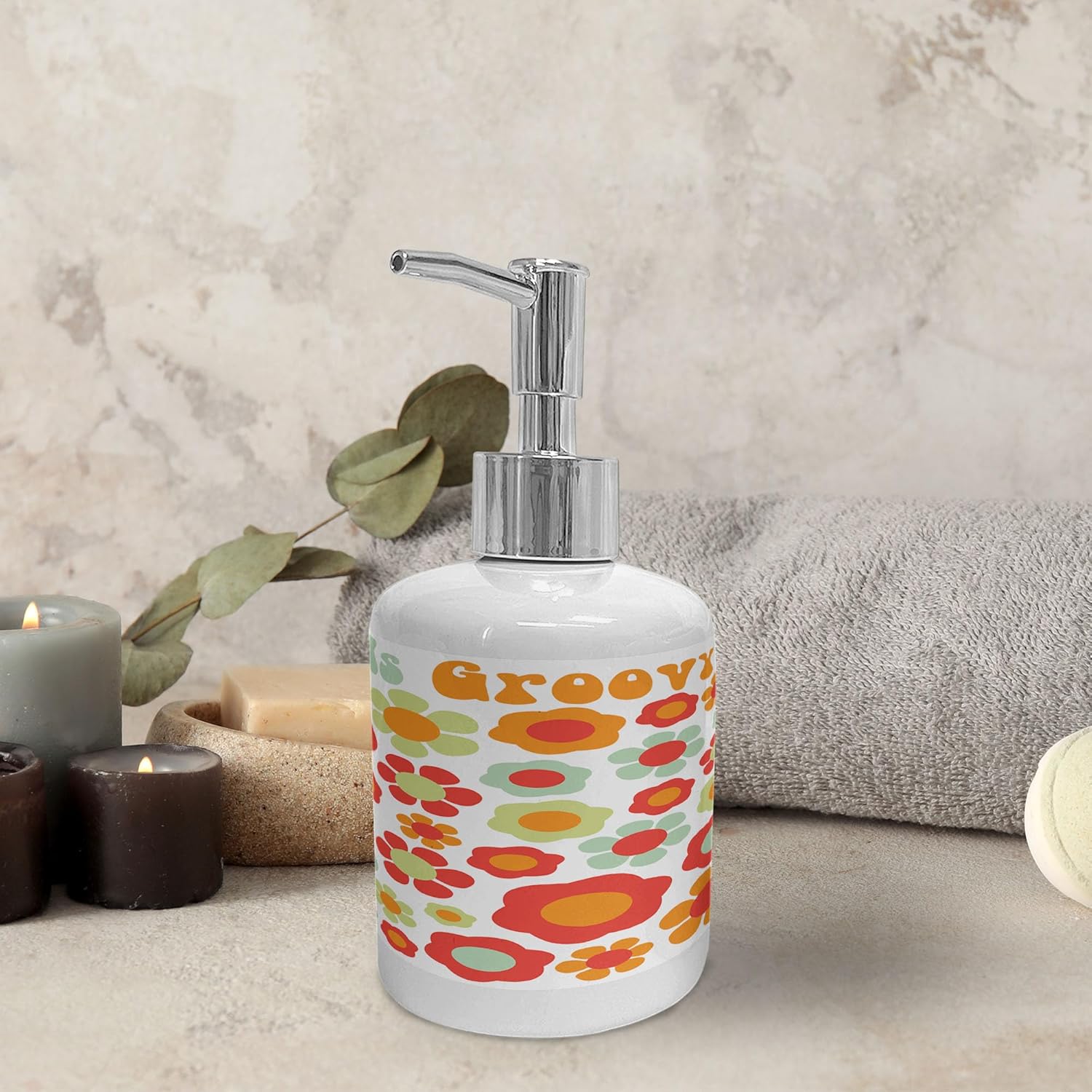Ambesonne Groovy Soap Toothbrush Holder Set Mint Green Orange Red
