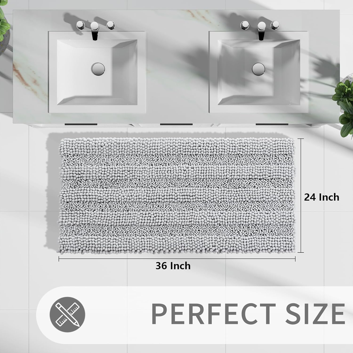 Yimobra Luxury Bath Rug Mat 36x24 Silver