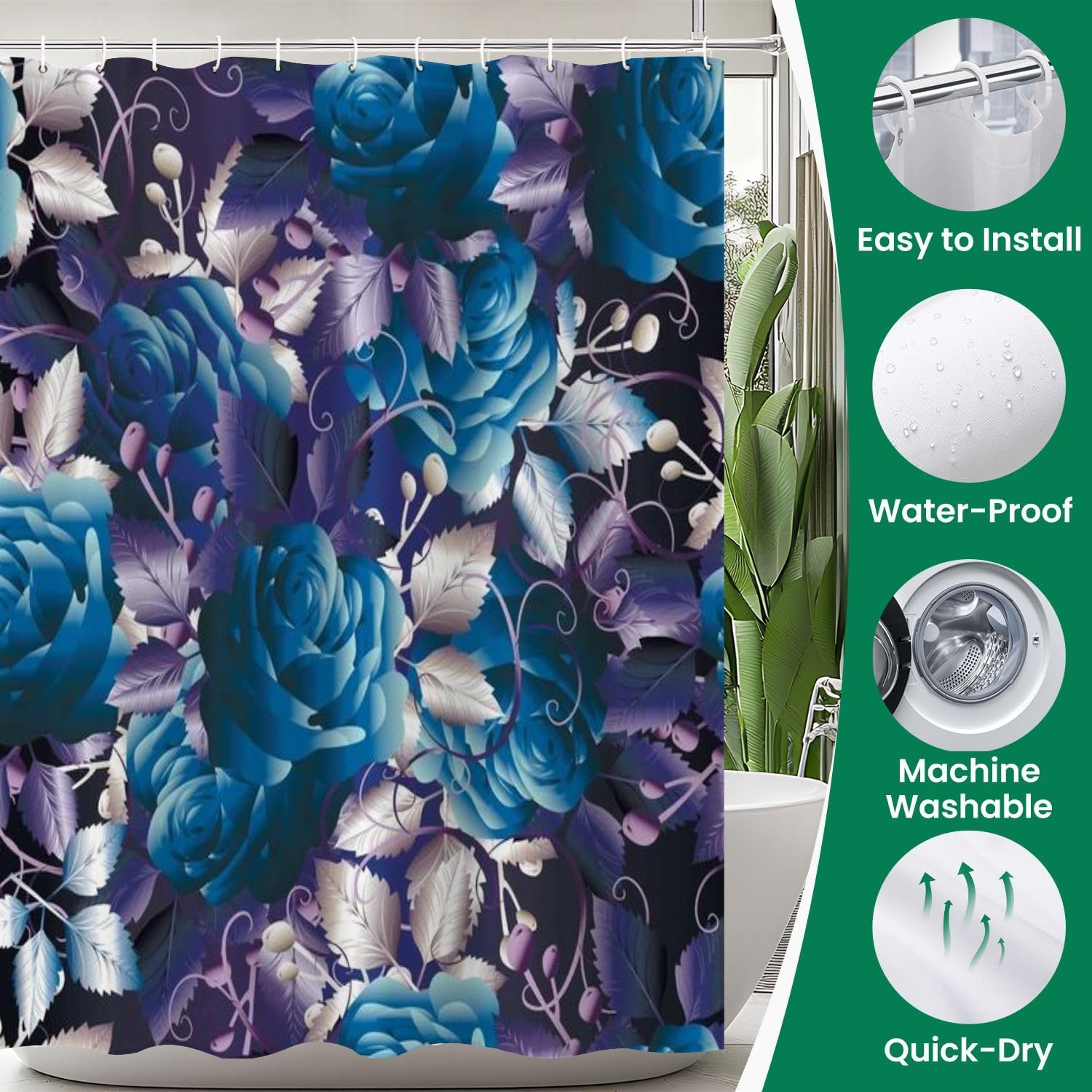4 Pieces Shower Curtain Set with Rugs and Mats 1