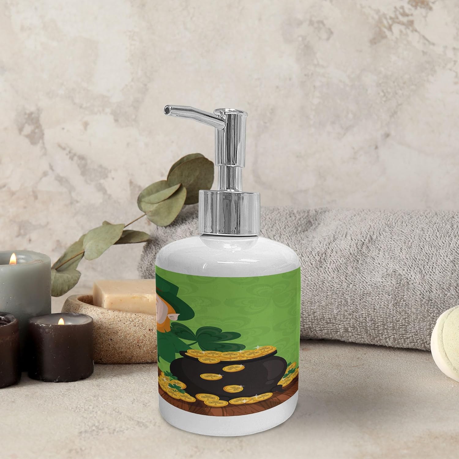 Ambesonne Leprechaun Soap Toothbrush Holder Set 2 Pcs Lime Green Ceramic