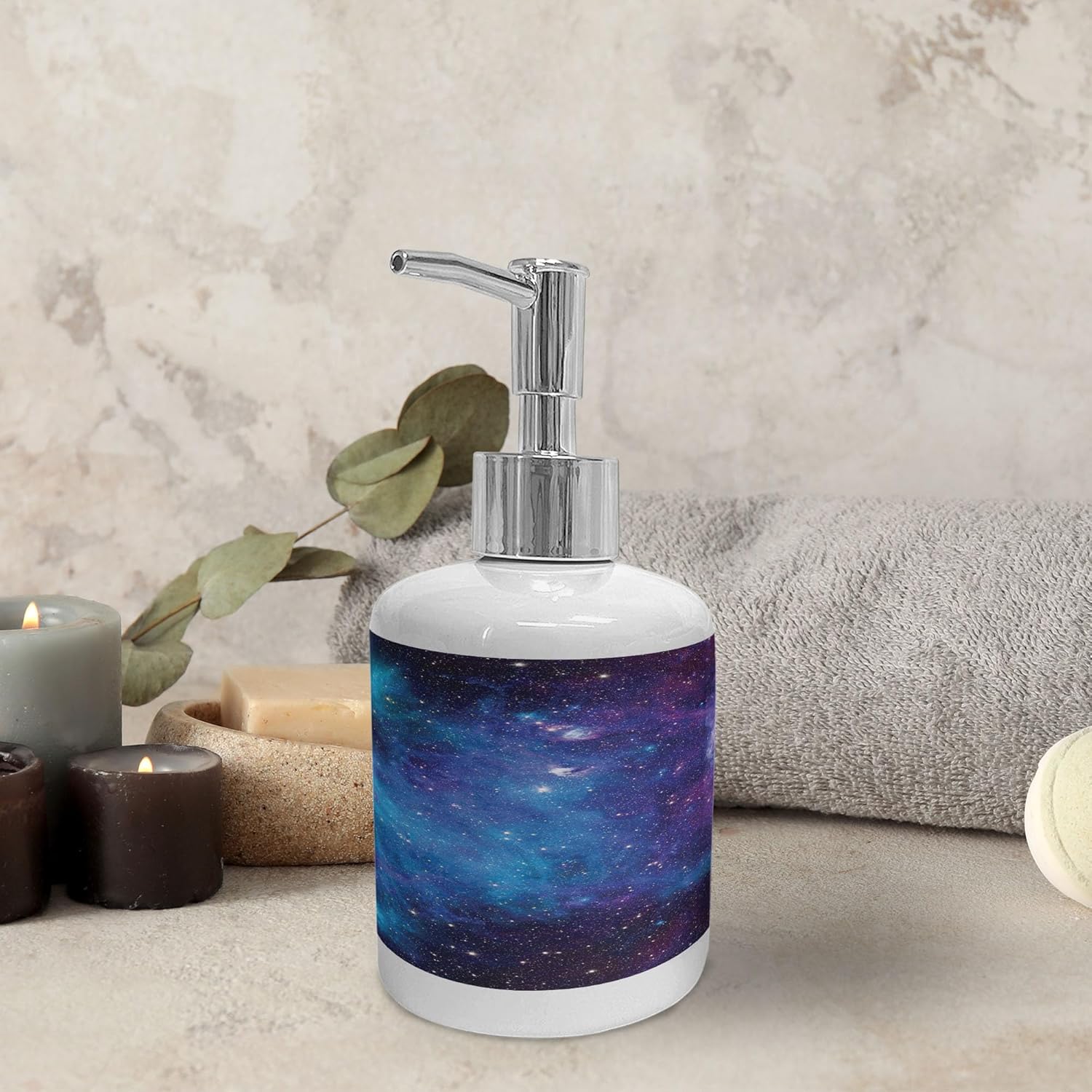 Ambesonne Galaxy Soap Toothbrush Holder Set Ceramic Navy Purple
