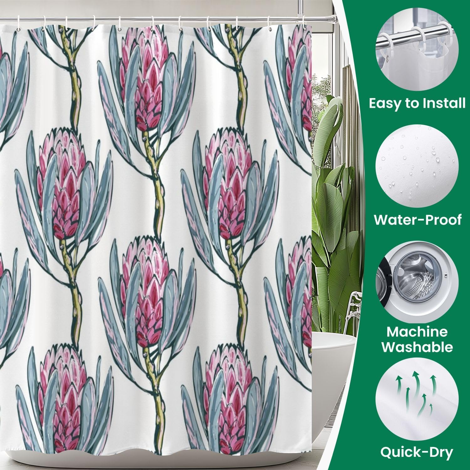 4 Piece Shower Curtain Set with Rugs and Accessories 1