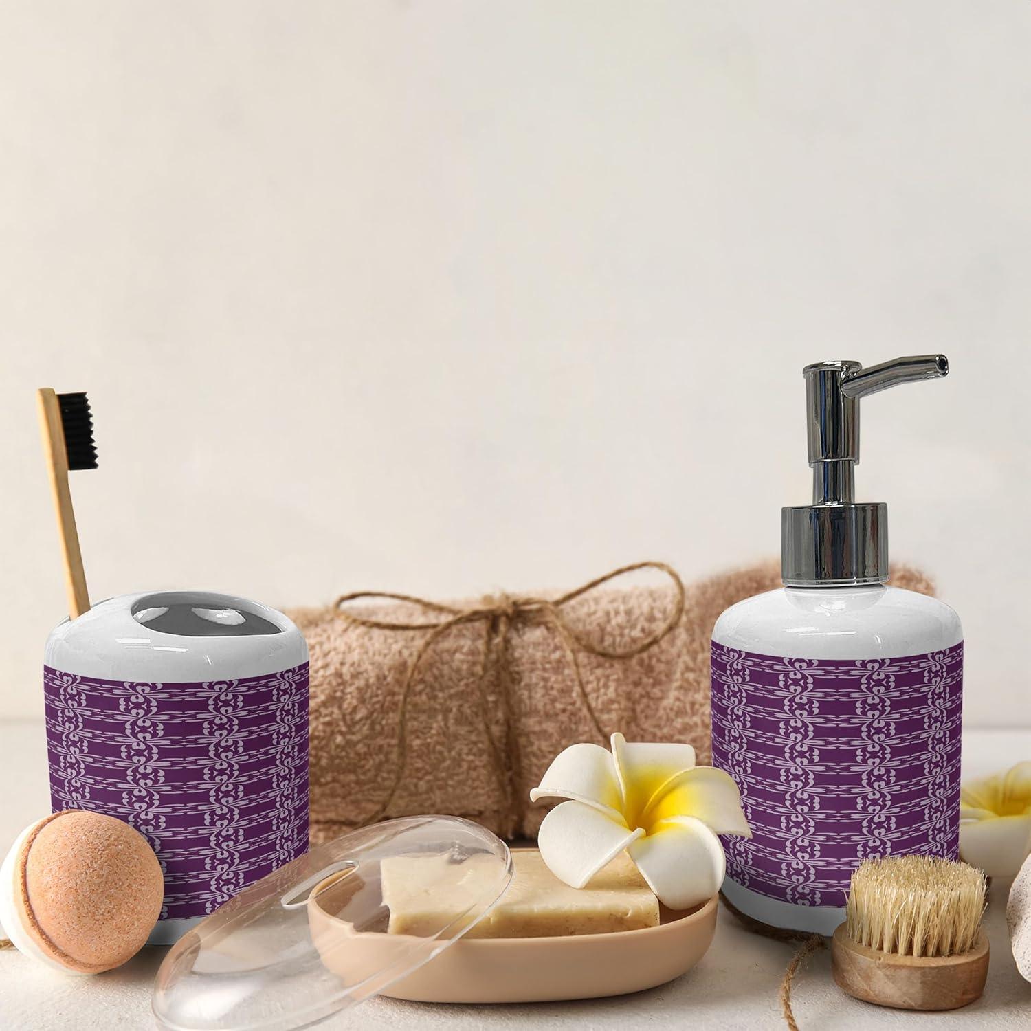 Ambesonne Ceramic Soap Toothbrush Holder Set 2 Pcs