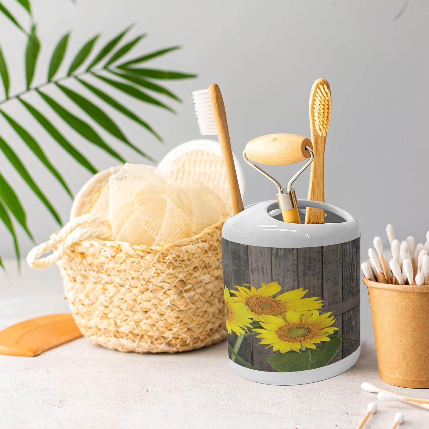 Ambesonne Ceramic Soap Dispenser Toothbrush Holder Set
