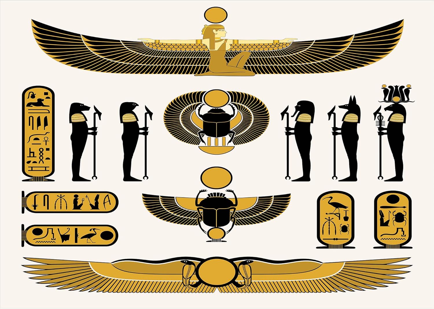 Ambesonne Egyptian Print Soap Toothbrush Holder Set 2 Pcs Yellow Black