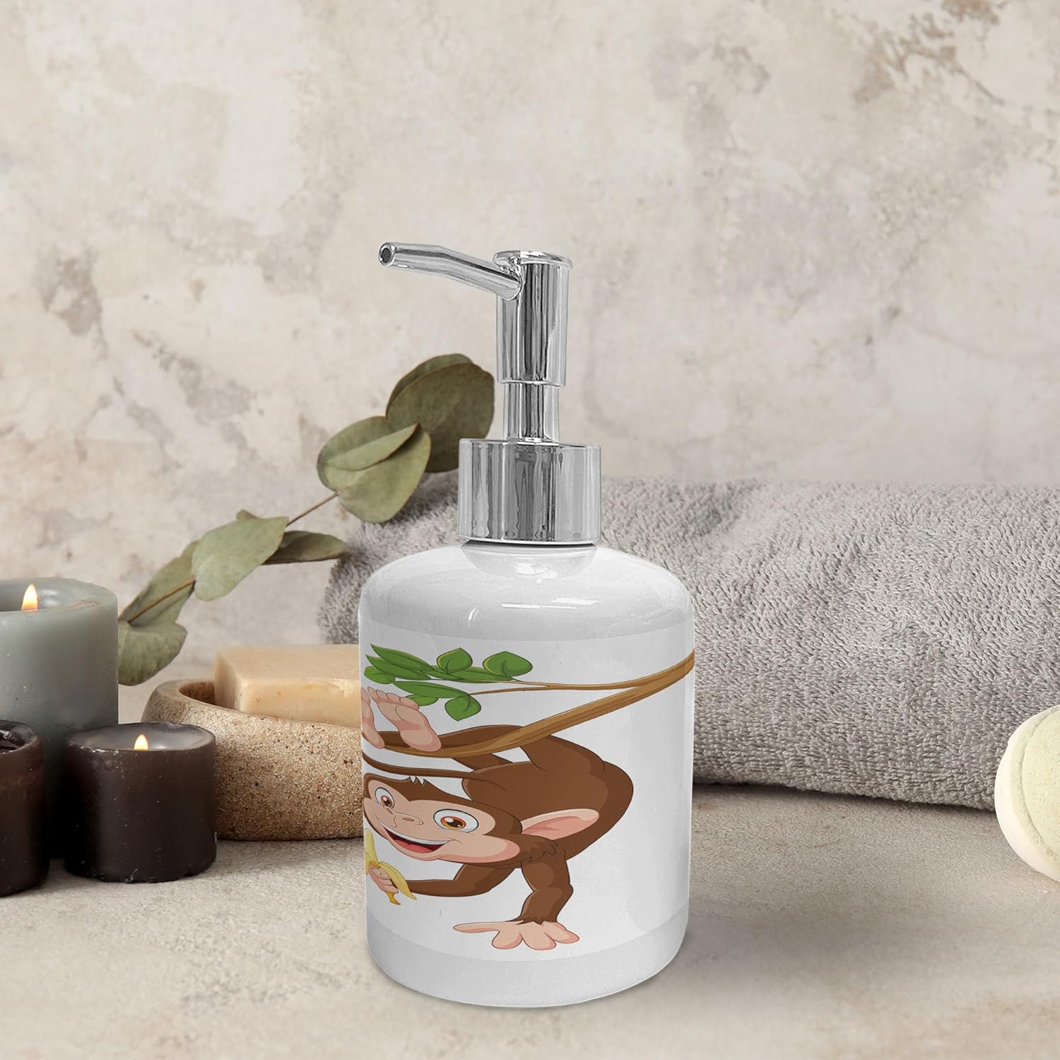 Ambesonne Cartoon Soap Dispenser and Toothbrush Holder Set 1