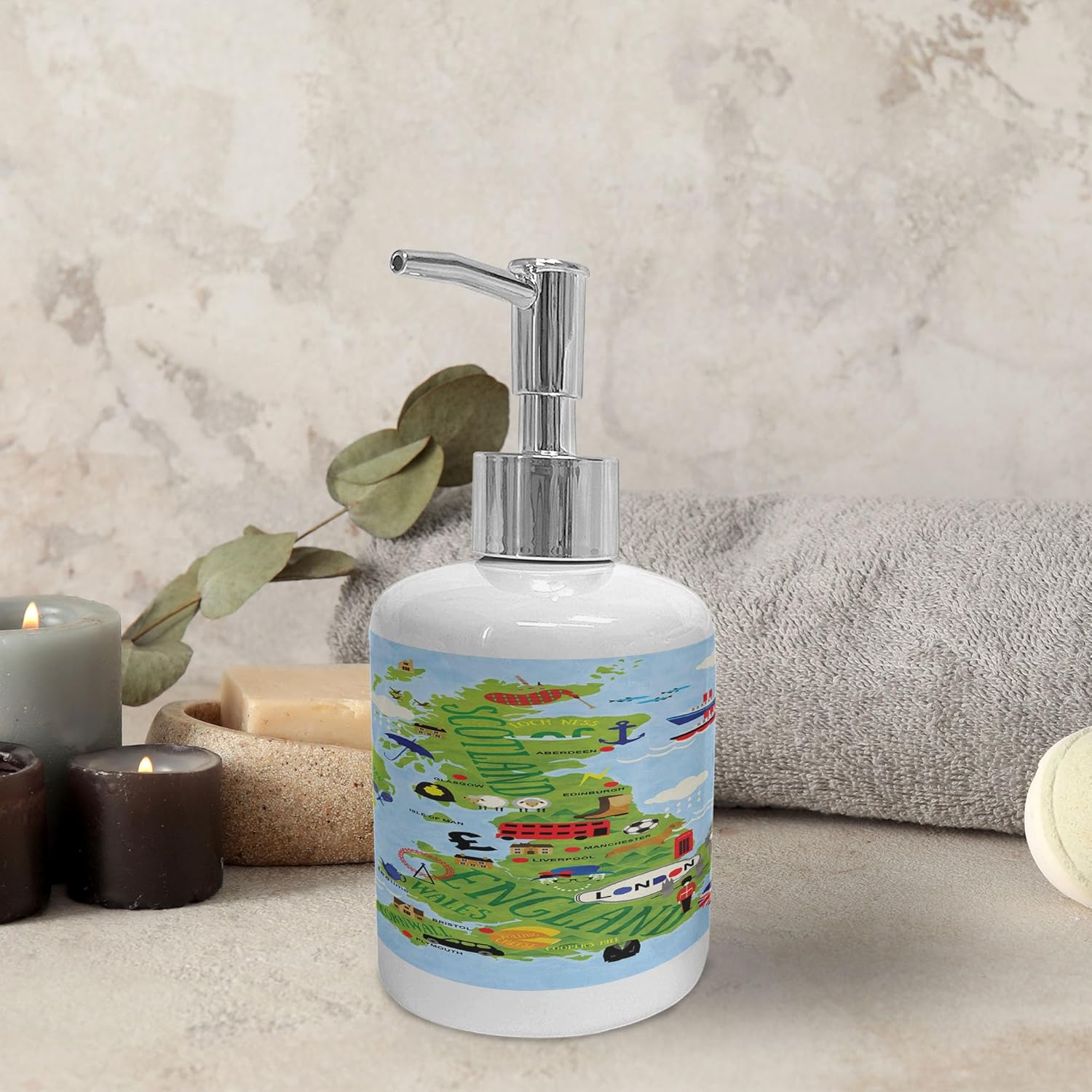 Ambesonne Cartoon Soap Toothbrush Holder Set 2 Pcs Apple Green and Pale Blue