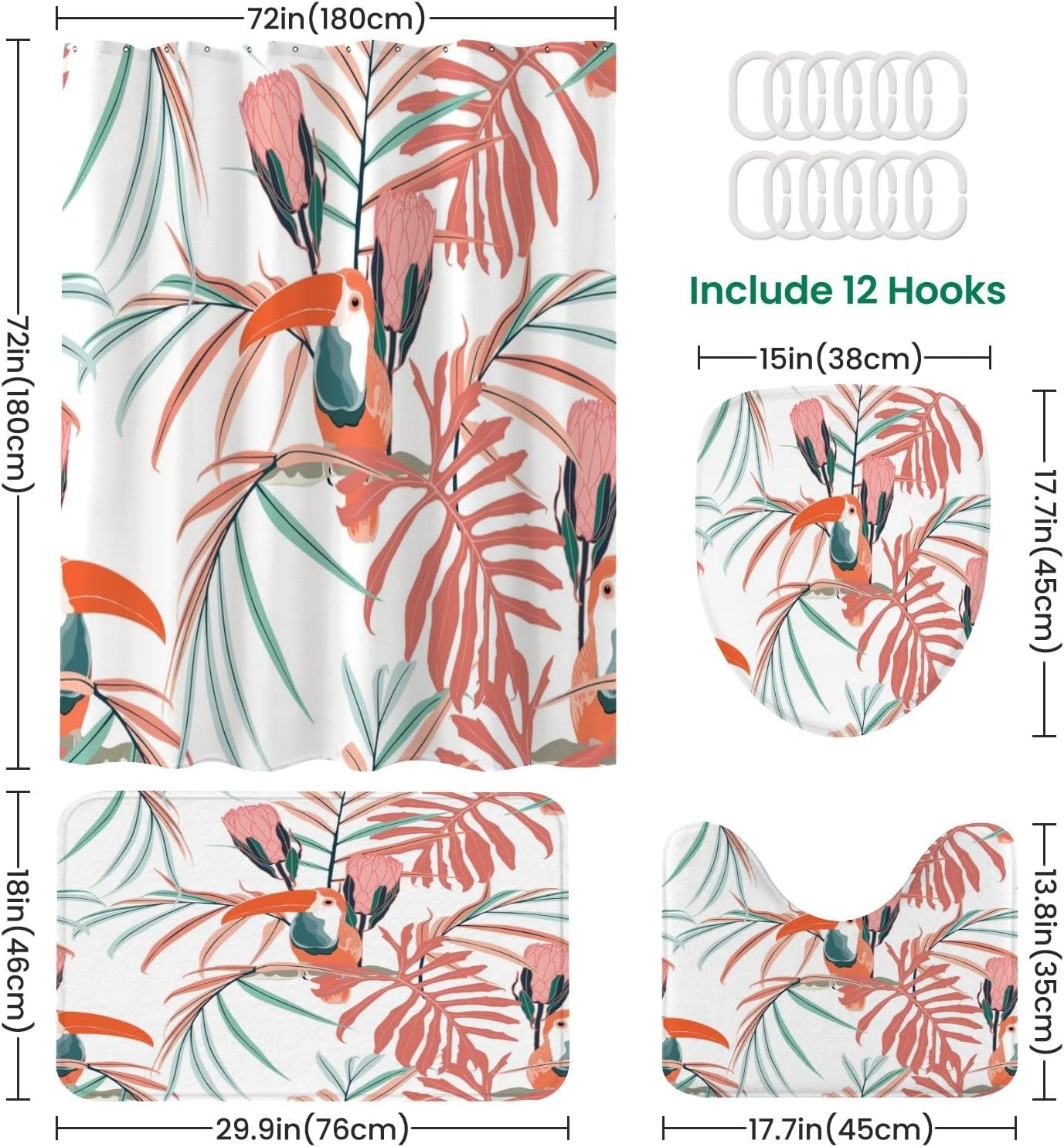 JCOOKLOFTS 4 Piece Shower Curtain Set with Rugs 1