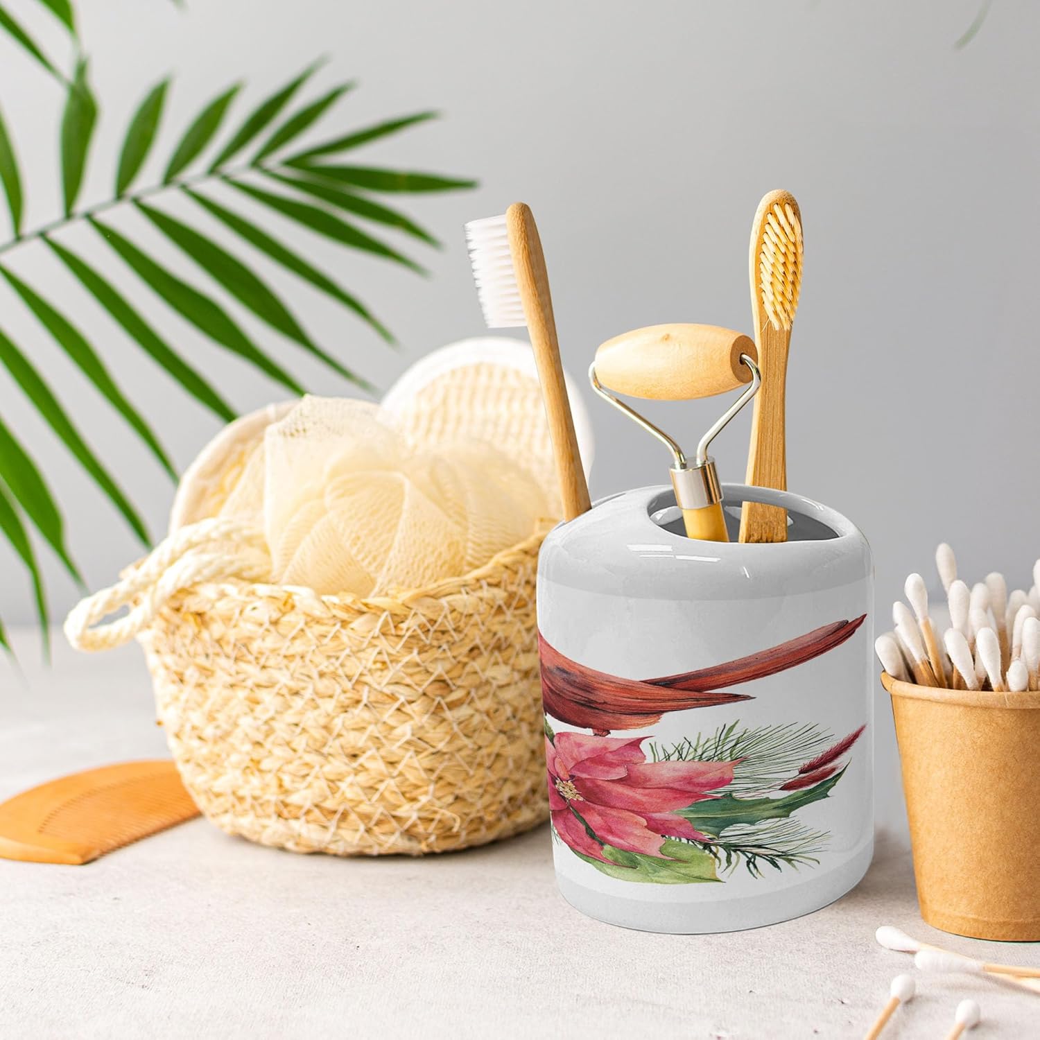 Ambesonne Poinsettia Soap Toothbrush Holder Set - 2 Pcs