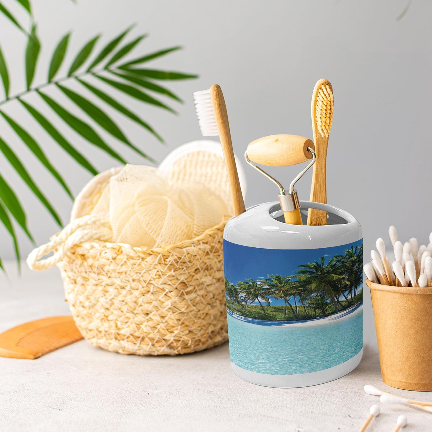 Ambesonne Ocean Soap Dispenser Toothbrush Holder Set