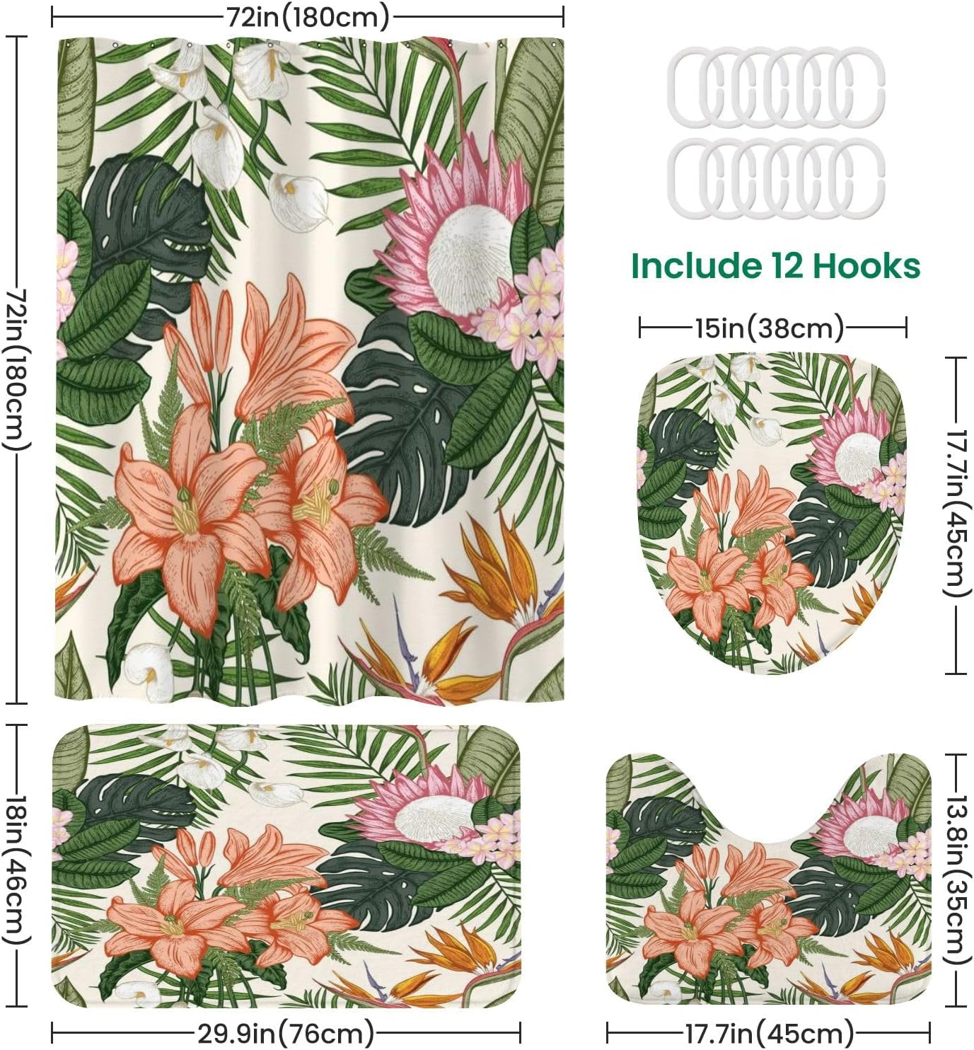 4-Piece JCOOKLOFTS Shower Curtain Set with Rugs