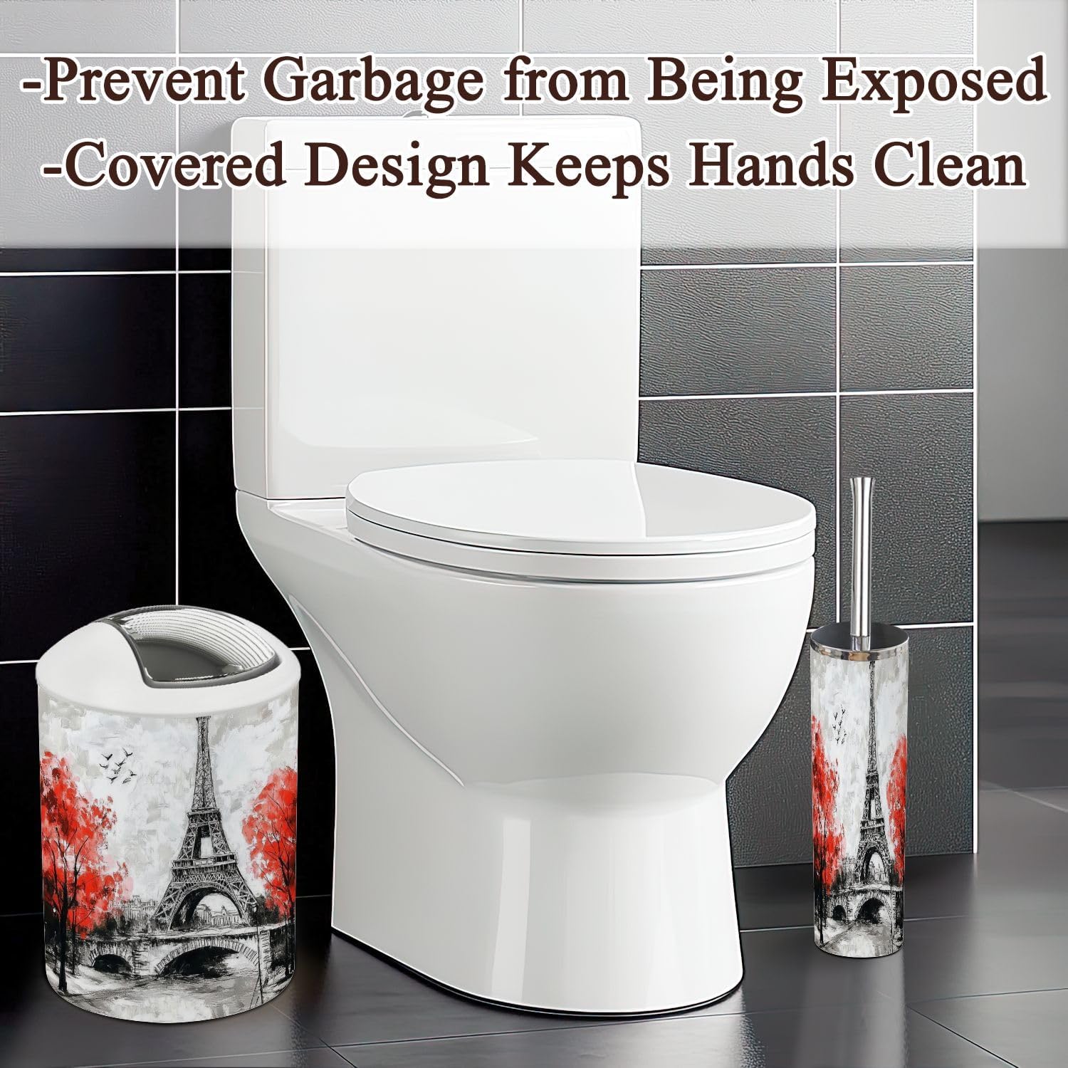 6 Piece Bathroom Accessories Set with Boho Design