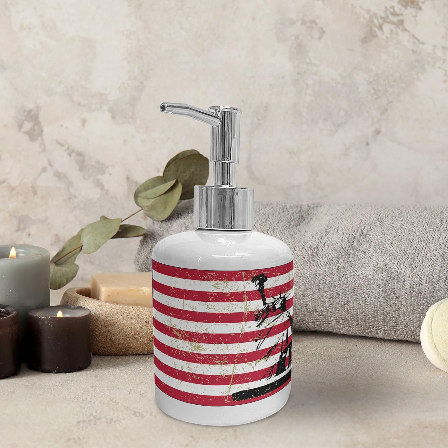 Ambesonne Ceramic Soap Dispenser Toothbrush Holder Set Dark Coral White