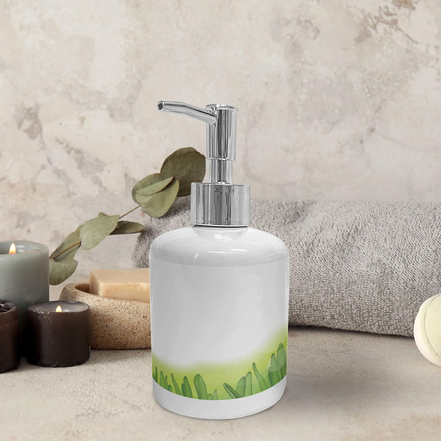 Ambesonne Daffodil Ceramic Soap Dispenser Toothbrush Holder Set