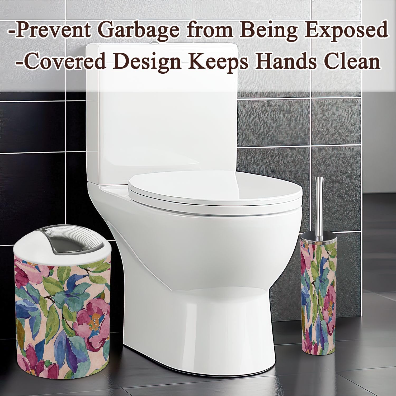 6-Piece Boho Bathroom Accessories Set with Tropical Flowers