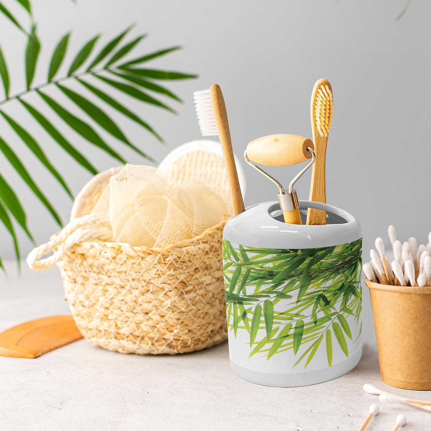 Ambesonne Asian Themed Soap Dispenser Toothbrush Holder Set