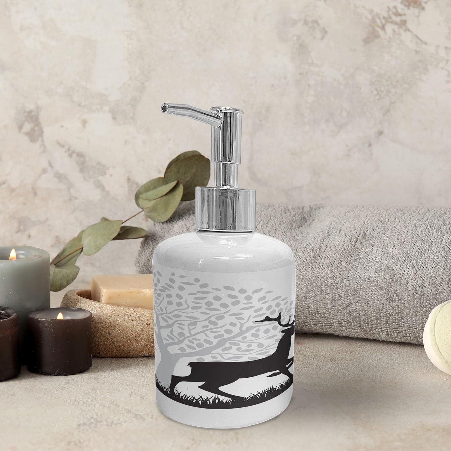 Ambesonne Deer Hunting Soap Dispenser Toothbrush Holder Set 1