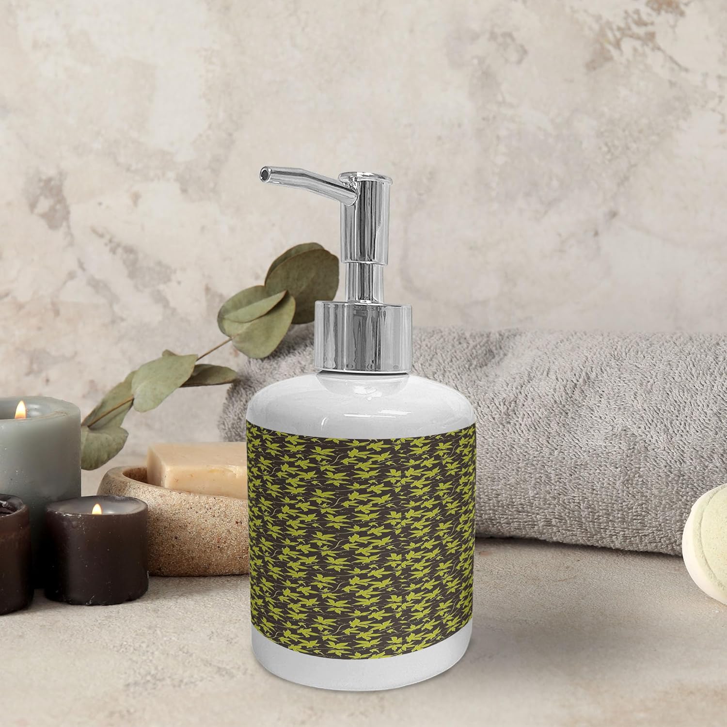 Ambesonne Floral Soap Dispenser Toothbrush Holder Set Ceramic Antique Design