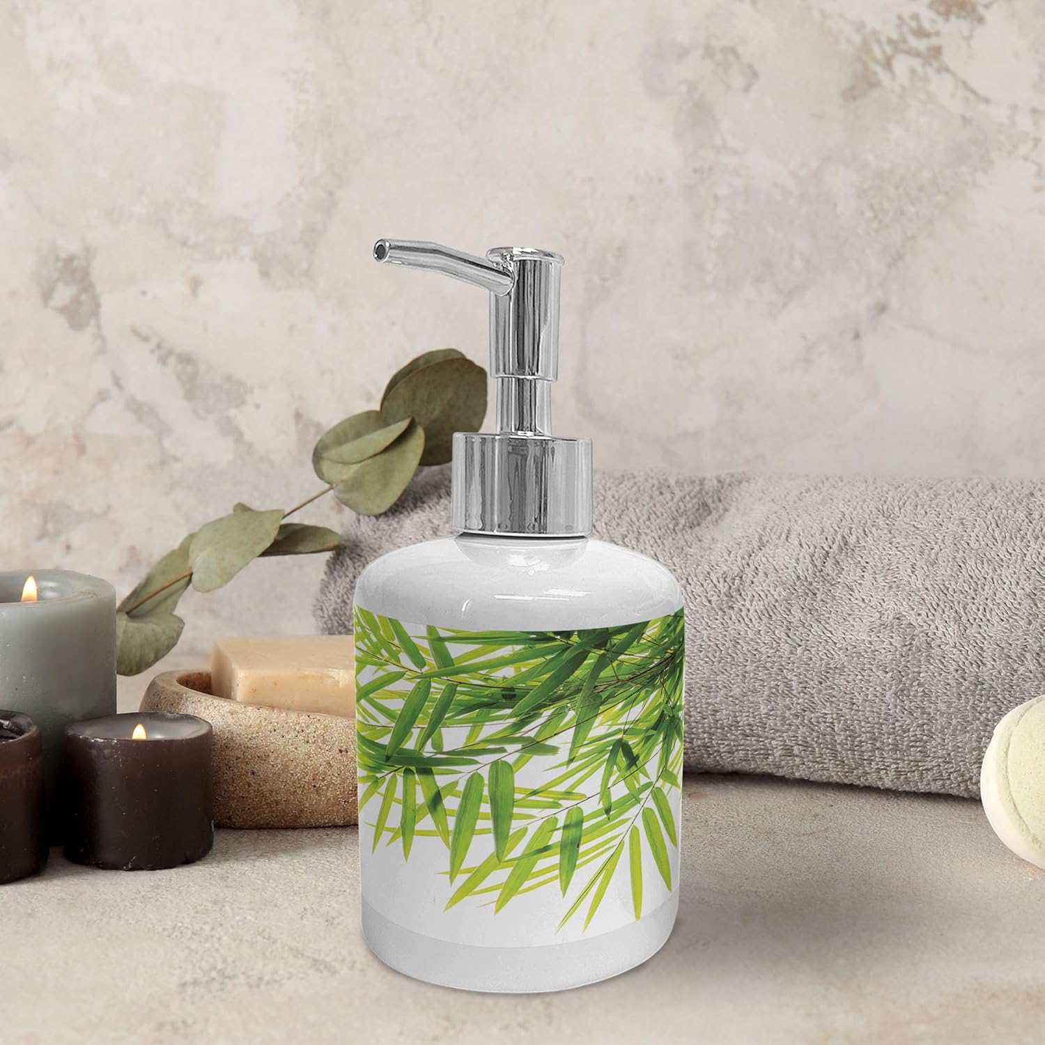 Ambesonne Asian Themed Soap Dispenser Toothbrush Holder Set