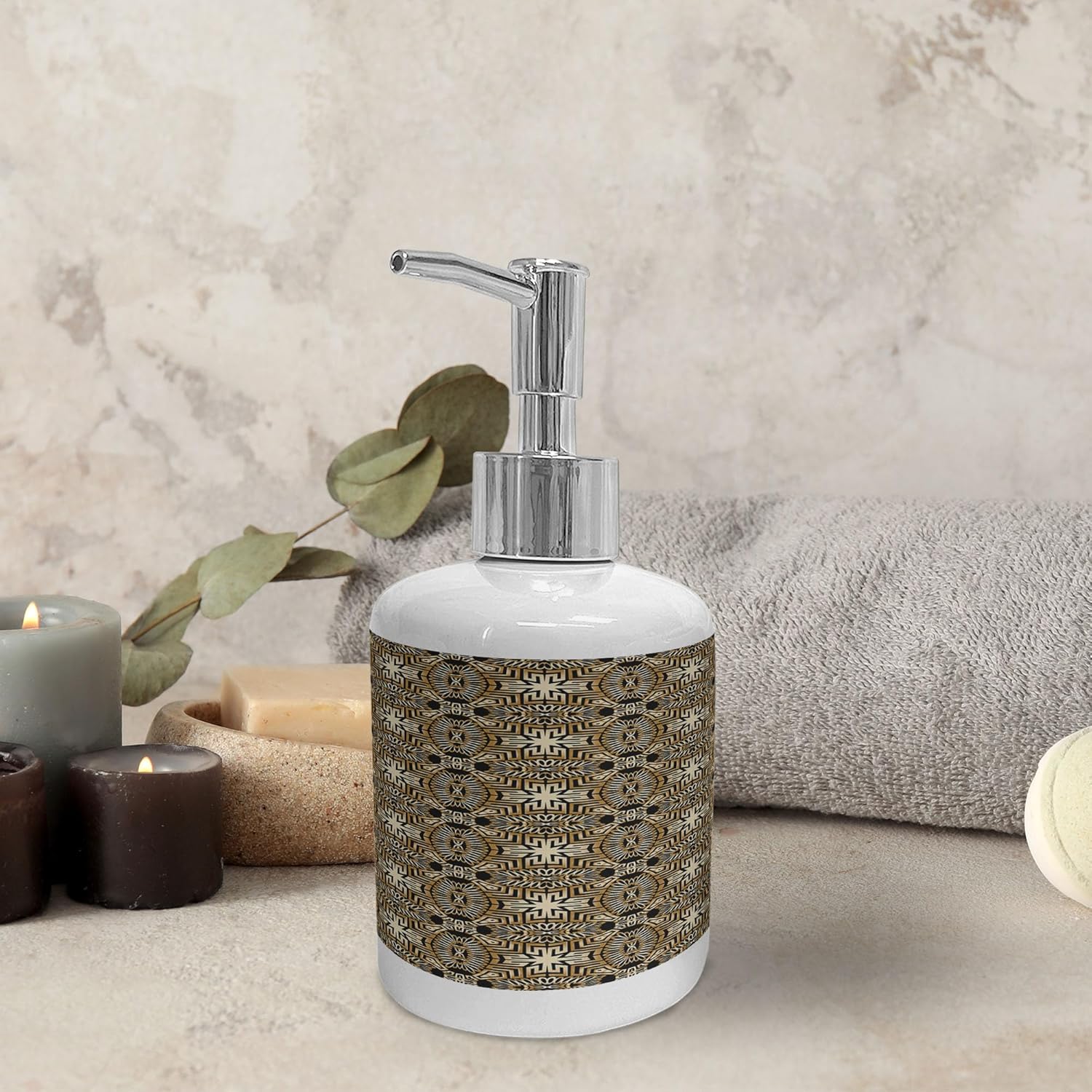 Ambesonne Cinnamon Color Soap Dispenser Toothbrush Holder Set