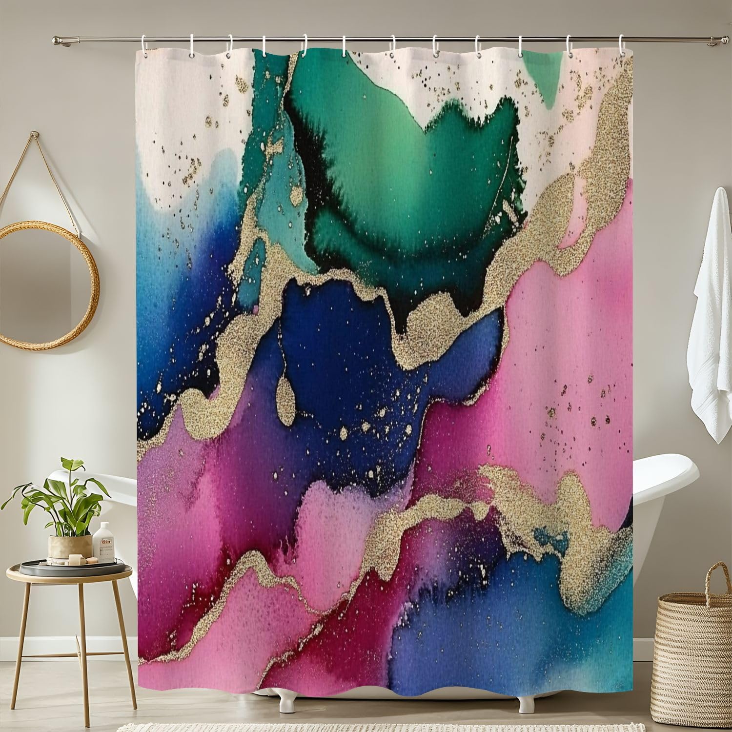 4 Piece Shower Curtain Set with Rugs and Non-Slip Mats