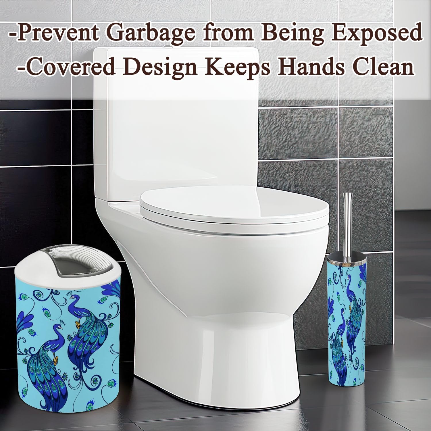 Modern Blue Magic Peacocks Bathroom Accessories Set 6 Pcs